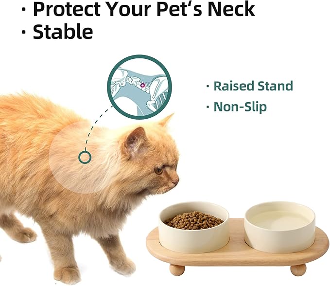 Havniva Raised Cat Bowls Water Bowl 5.1” Elevated Ceramic Cat Food and Water Bowl Whisker Friendly Pet Food Bowls for Indoor Cats, Wide Cat Water Dish Prevent Whisker Fatigue Non Slip Cat Feeder