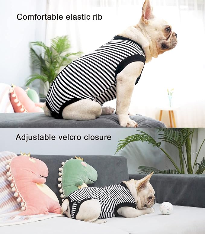 Dogs Cats Recovery Small Suit for After Surgery,Professional Pet Recovery Shirt Dog Abdominal Wounds Bandages,Substitute E-Collar & Cone,Prevent Licking Dog Onesies,Black-White XS