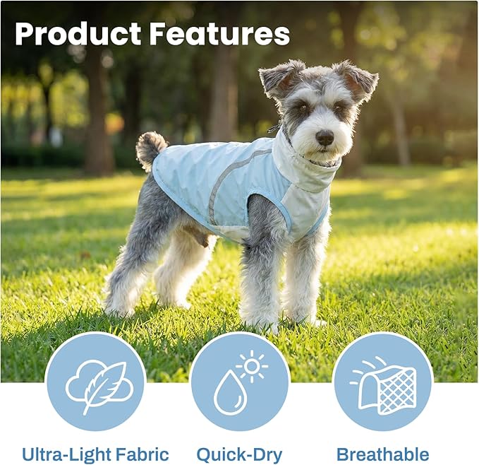 FUAMEY UV Protection Sleeveless Dog Shirt, Sun Protection Pet Summer T-Shirt with Zipper & Reflective Strips, Lightweight Quick-Dry Breathable for Large Dog Breeds (Blue, 3XL)