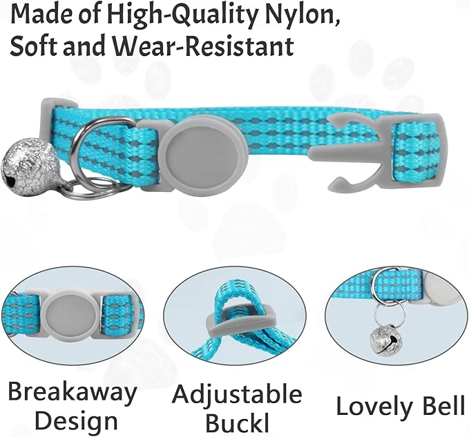 CAMAL Reflective Cat Collar with Name Tag, Personalized Cat Collar Breakaway with Bell, Customized Cat Collar Adjustable for Girls & Boys