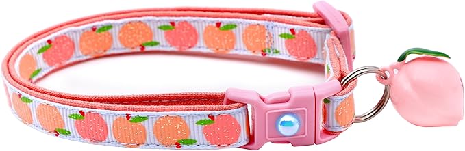 Peach Cat Collar with Bell | Safety Breakaway Collar | Adjustable Large Size or Kitten (Large(10lbs & Up), Blue)