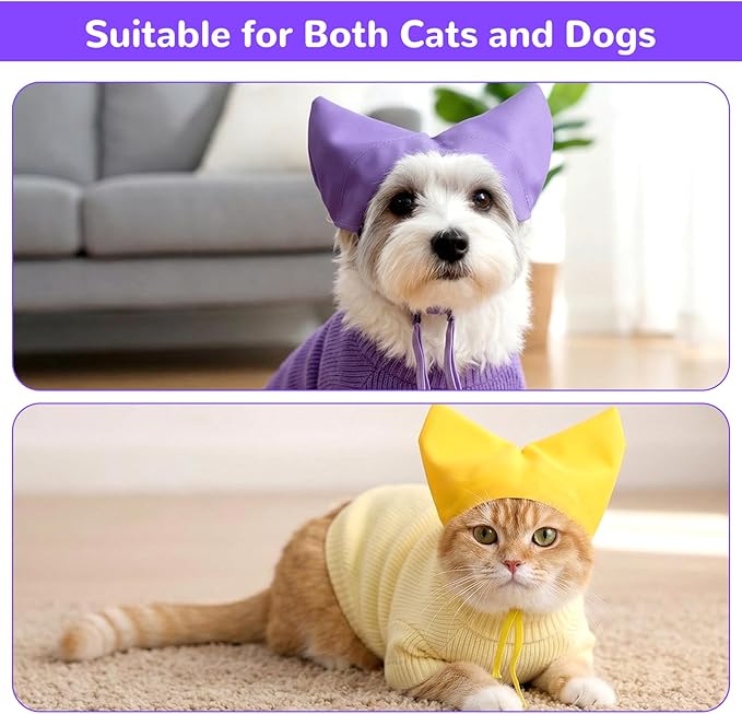 2Pcs Cat Shower Caps, Waterproof Cat Bath Hat, Bath Cap for Cats, Adjustable Strap and Cute Ears for Cats and Dogs (Purple,Yellow)