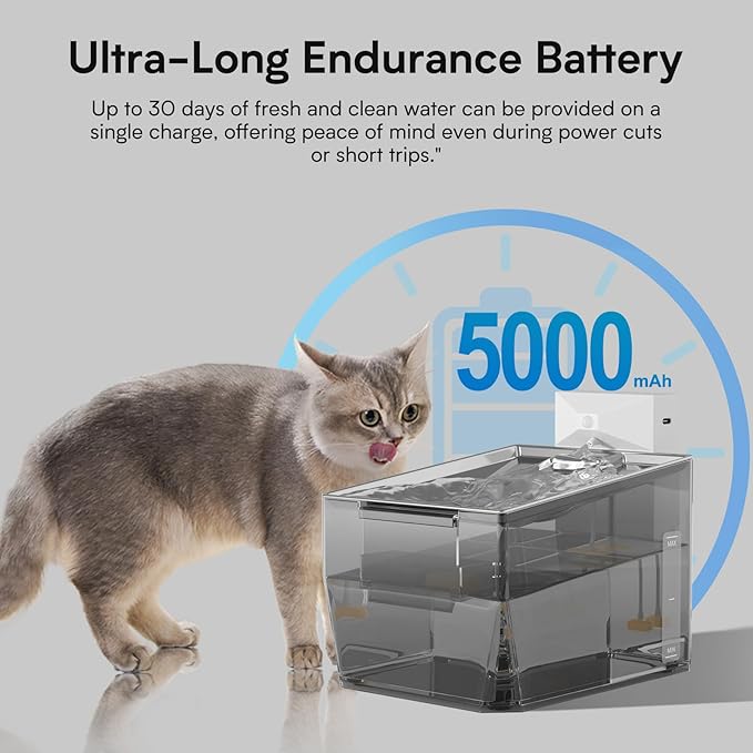 Cat Stainless Steel Water Fountain for Cats Inside,Wireless Pet Water Fountain,2.2L/74oz Automatic Cat Fountains for Drinking with Wireless,Easy Cleaning White