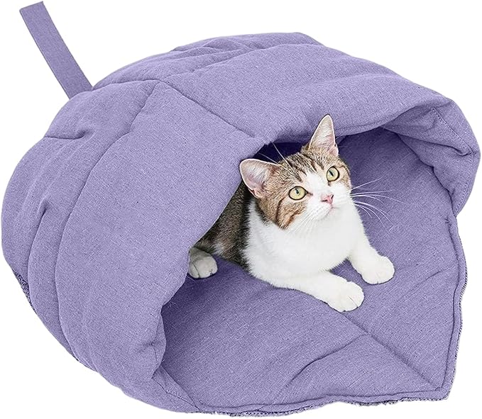 Indoor Cats Cave Bed with Leaves Shape Design Fabric Rest Sleep Bag for Kittens and Winter Autumn Essential Home Decors Cave