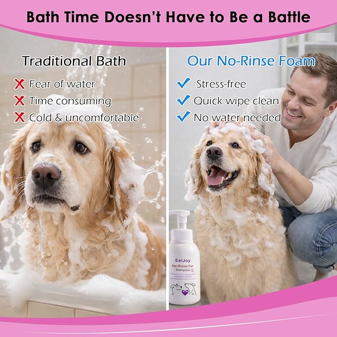 Non-Rinse Pet Shampoo – 10 Fl. oz Dog & Cat Dry Shampoo and Conditioner Itchy Skin Relief - Coconut Oil No Rinse Pet Shampoo for Cat & Dog Grooming & Spot Cleaning, Quick Clean Between Baths