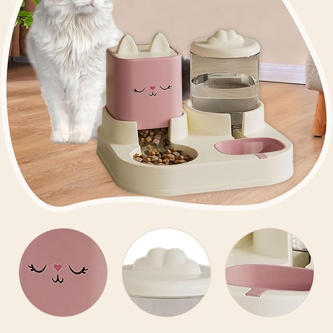 Automatic Cat Feeder Waterer Food Feeder Removable Double Bowl Pet Water Food Bowl with Water Dispenser for Laundry Rooms