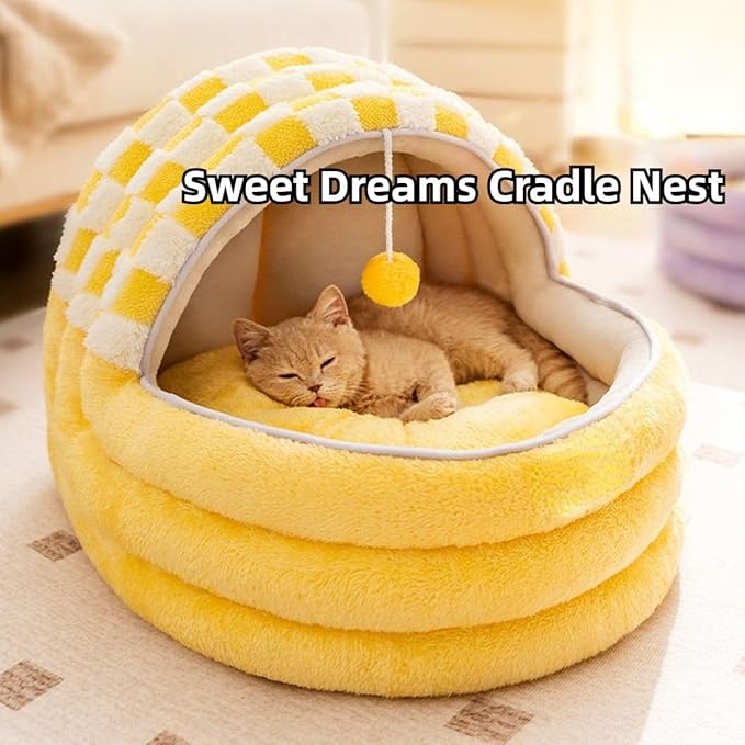 Cat Bed Cave, Cute Cat Bed for Indoor Cat, Lovely Cat Houses for Indoor Cats for Cat, Warm Cave Bed for Puppy and Kitten (Grey,Large)