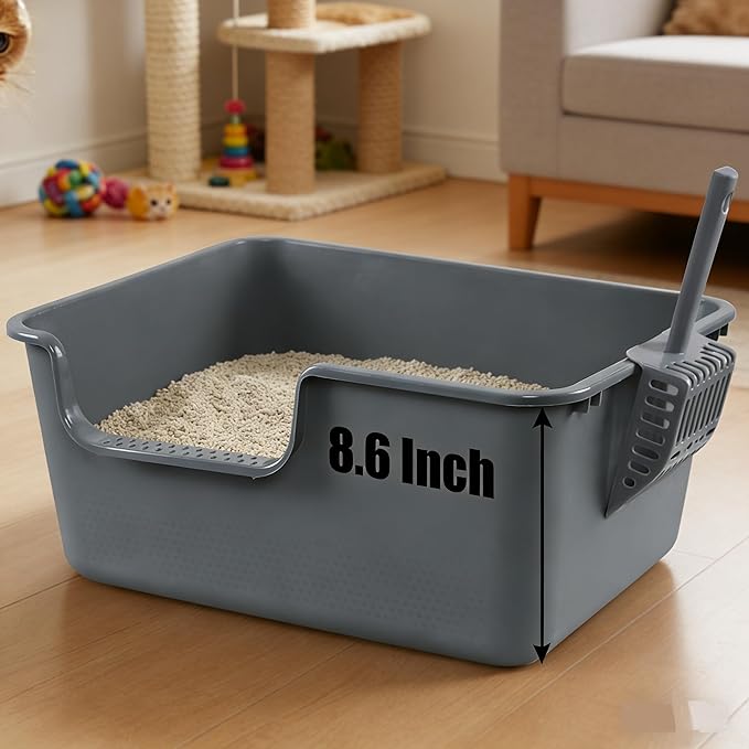 4 Packs Litter Boxes with High Sides, 19.6" Lx15.35 Wx8.6 H Multi Cat Litter Pan for Kitty, Litter Box for Big Cats, Anti-Splashing, Easy to Clean (Grey)