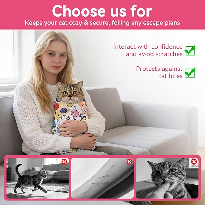 Cat Wrap for Cutting Nails，Cat Restraint for Nail Clipping，Cat Grooming Wrap for Cat Shower, Anti-Scratch Anti-Escape Multifunctional Pet Tool,27.5in