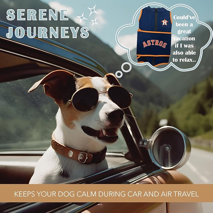 MLB Houston Astros Dog Anxiety Shirt Calming Soothing Vest, for Dogs & Cats with Anxiety, Fears, Fireworks, Loud Noises, Dark, Lonely Keeps Dogs Calm & Feeling Safe, Relaxing Jacket, Large