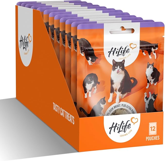 HILIFE,Duck Treats It's only Natural Cat Treats - 100% Duck Breast, 100% Natural Grain Free, 12 Bags x 10g