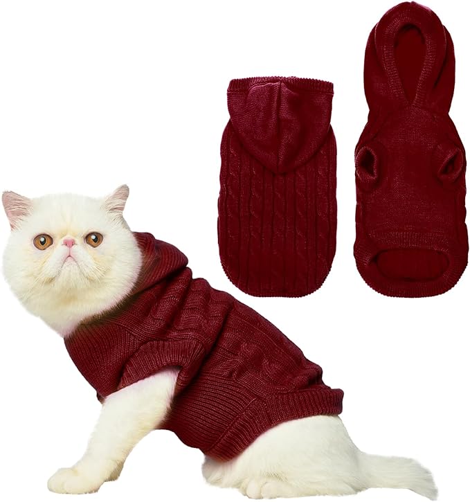 PUPTECK Winter Dog Cat Sweater Coat - Soft Cold Weather Clothes Knitwear for Kitties & Small Dogs Indoor Outdoor Walking Warm, Knitted Classic for Doggies Kitties Girls Boys, Dark Red S