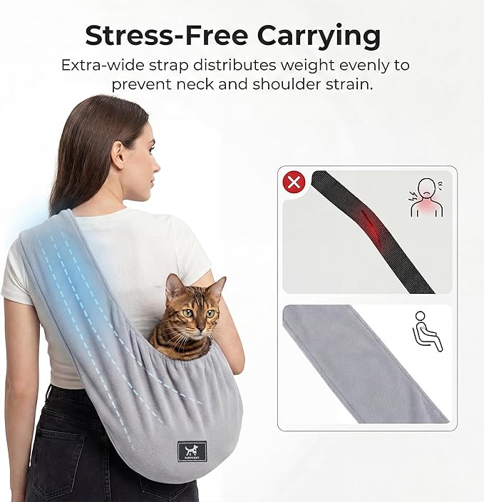 Donut Cat Sling Carrier, Soft Polar Fleece Hands-Free Pouch for Small Pets 3-13 lbs, Lightweight Indoor Cuddle Bag (Light Gray)