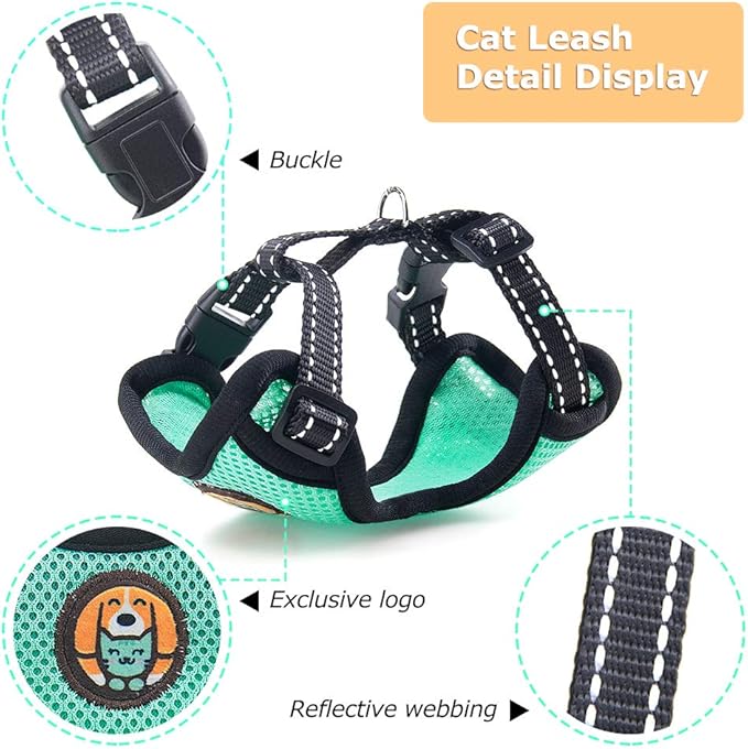 AWOOF Reflective Kitten Harness and Leash Escape Proof with Car Seat Belt, Adjustable Cat Puppy Walking Jacket with Metal Leash Ring, Soft Breathable Small Pet Vest (S)