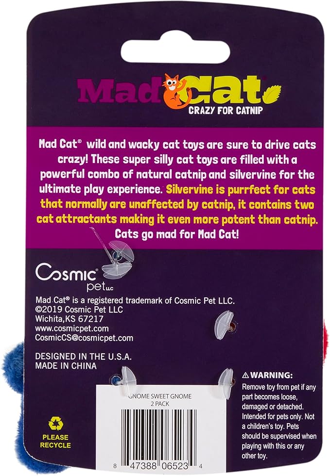 Mad Cat Gnome Sweet Gnome Wild and Quacky Cat Toy with Catnip, Pack of 2
