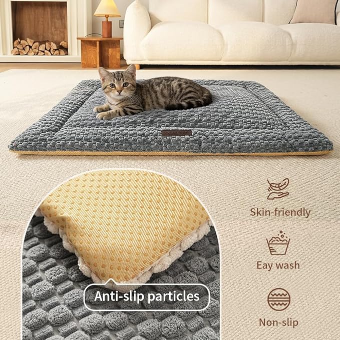SOMAHE Cat Beds Flat Cat Bed Mat, Premium Plush Cat Mat with Non-Slip Bottom, 1.2" Thick All-Season Kneading Cushion, Machine Washable Anti-Static Pet Bed 15×23Inch, Grey