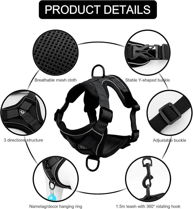 Skmeditec Cat Harness and Leash Set: Upgraded Escape Proof Vest with Lead for Large Cat Small Dog Puppy Walking, Soft Jacket Reflective Strips, Black (L)