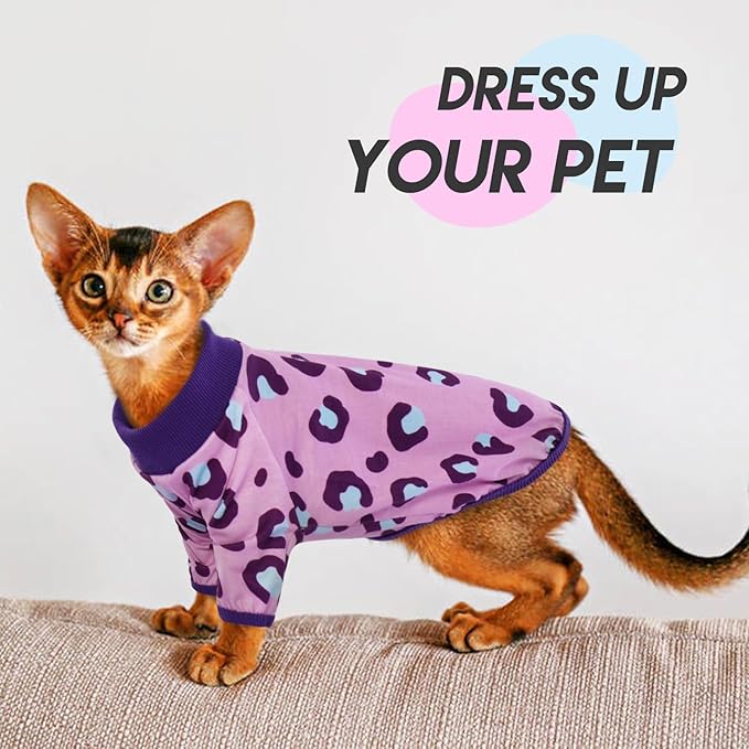 Sphynx Cats Clothes Cat Turtleneck Cotton Sweater Pullover Kitten T-Shirts with Sleeves Cat Pajamas Jumpsuit for Sphynx Cornish Rex, Devon Rex,Small Dog