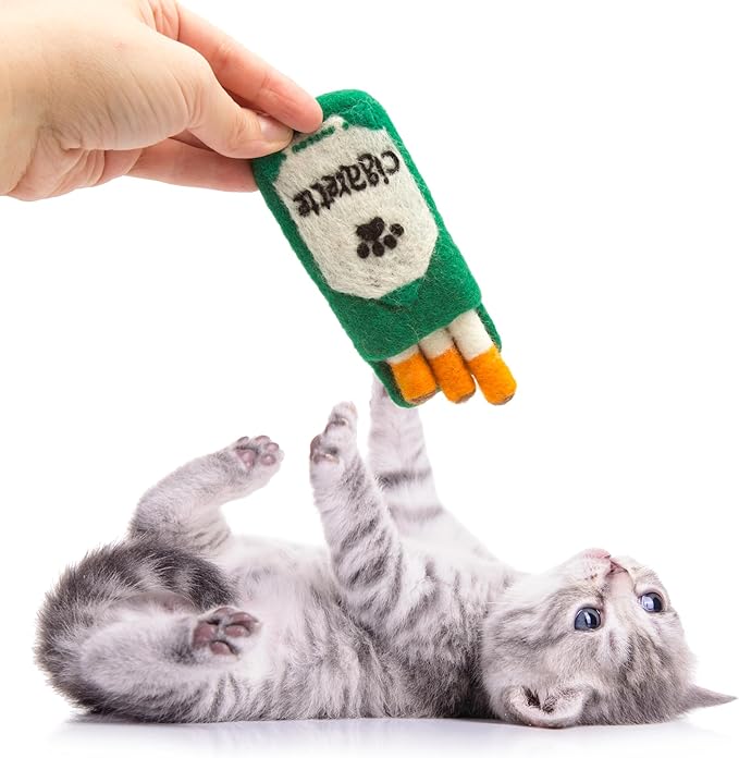 Glaciart One Catnip Joint & Leaf Cat Toy Set | Cat Crack for Funny Kittens, Stimulating Toys for Boredom, Exercise & Play | Filled w/Organic Catnip to Excite/Calm Kitty | Organic Idea