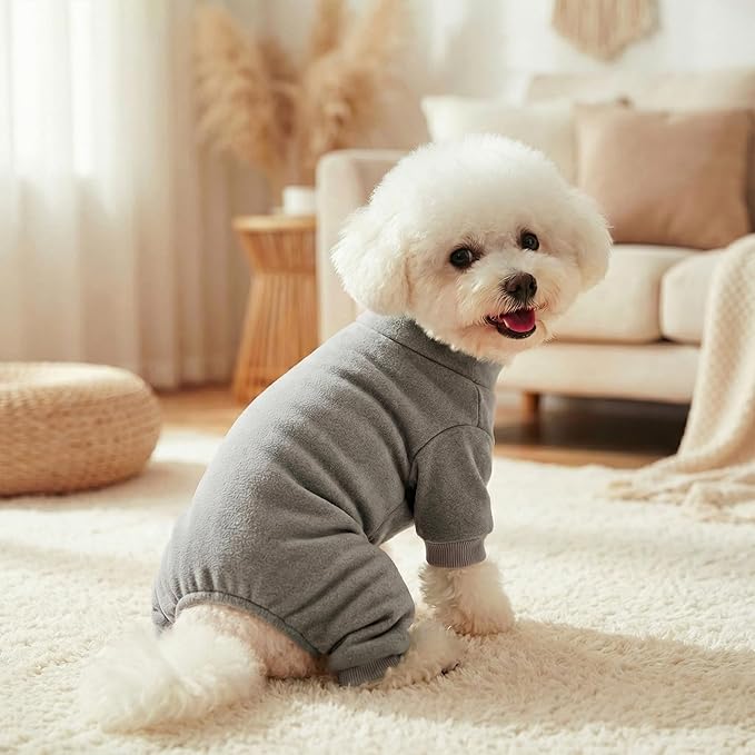 Velvet Dog Pajamas Stretchy Pet Clothes Puppy Jumpsuit Solid Color Cat Clothes for Small Pet Dog and Cat(Dark Grey, Medium)