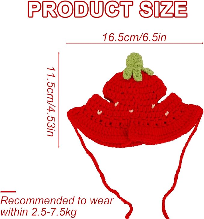 Knitted Hats for Cats, Adorable Crochet Kitten Cap Soft Pet Costume Headwear Small Knit Cap Decor for Dog Cat Kitten Puppy Holiday Photo Sessions & Celebration Decor (Strawberry Style)