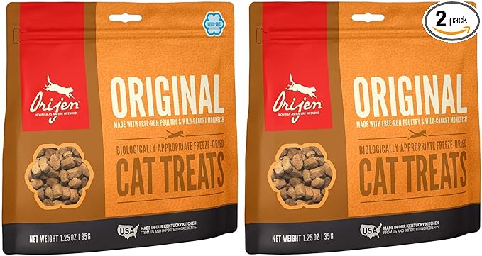 ORIJEN 2 Pack of Original Cat Treats, 1.25 Ounces Each, Freeze-Dried, Grain-Free, Made in The USA