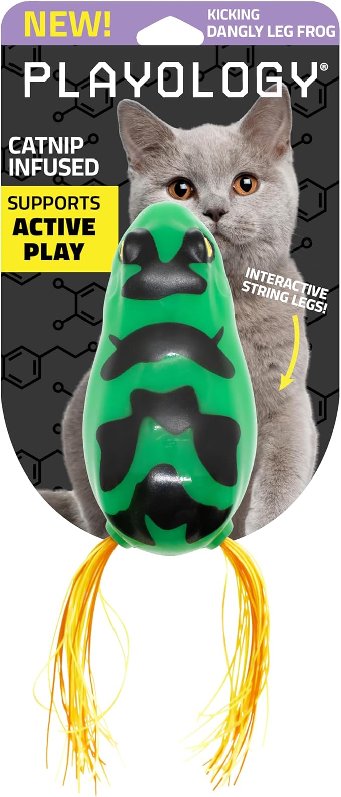 Playology Cat Toys | Catnip Toy Dangly Leg Frog for Chewing Chasing and Pouncing | Interactive Cat Toys for Indoor Cats