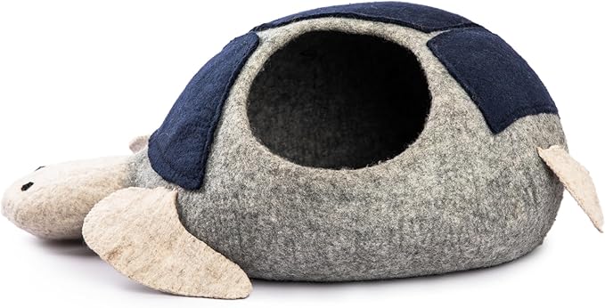 Luxurious Merino Wool Cat Cave - Foldable Hideaway Pod for Indoor Cats - Premium Felt Kitten Pet Enclosure - Covered Cat House for Ultimate Cozy Comfort by Woolygon (Turtle)