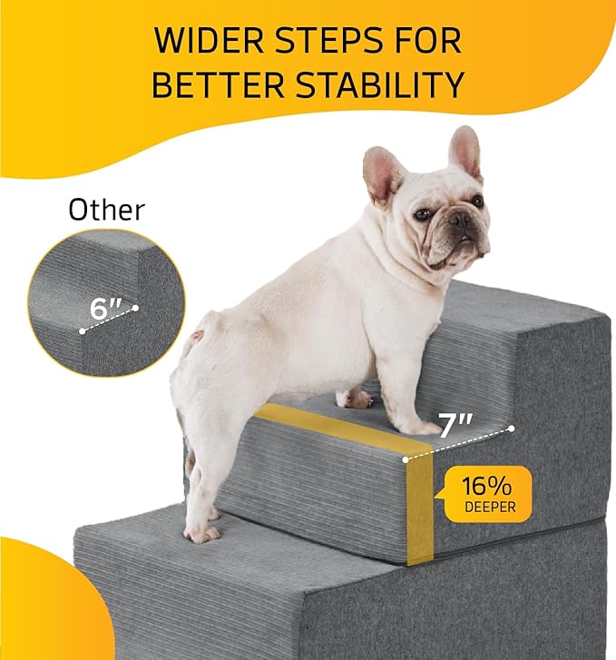 ABCPET Dog Steps for High Bed Dog Stairs Ramps and Extra Wide Steps for Bed Foam Stairs for Couch Sofa 35D Strong Support Pet Stairs Non-Slip Bottom Pet Steps for Small Dogs and Cats, Grey, 4 Steps