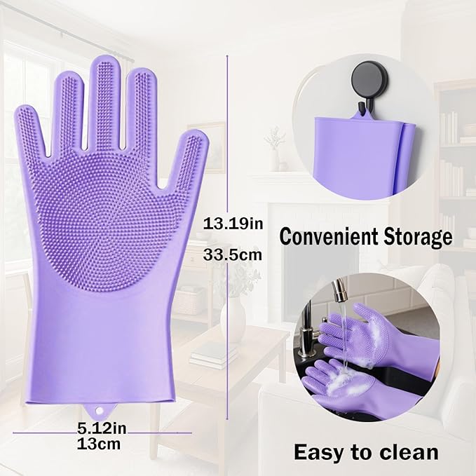 Pet Grooming Gloves for Cats Dogs, 3000 Silicone Grooves Bathing Gloves, Wet Dry Dual Use Washing Massage Gloves, Pet Bath Supplies for Gentle Cleaning Grooming （Purple）