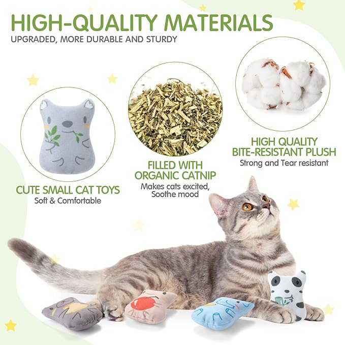 Gejoy 20 Pack Catnip Toys for Indoor Cat Plush Kitten Cat Chew Toys Catnip Kitten Entertaining Interactive Safe Teeth Cleaning Dolls(Charming)