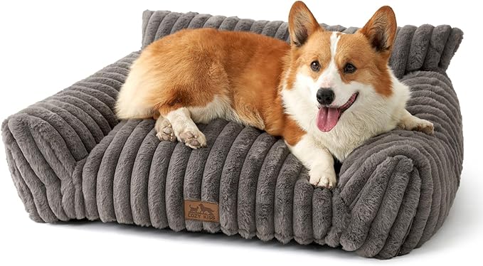 COZY KISS Cute Cat Couch, Fluffy Sofa Bed for Cats and Small Dogs, Premium Faux Rabbit Fur Cats beds for Indoor Cat, Ultra-Soft Supportive Pet Couch Furniture (Grey, M: 31.5''x23.5'')