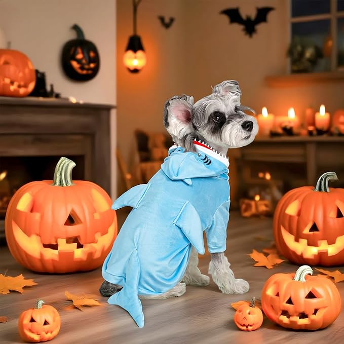 NACOCO Halloween Shark Dog Costume - Pet Christmas New Year Hoodie Warm Party Coat Outfit for Small and Medium Cat Dog Clothes(Blue Shark,M)