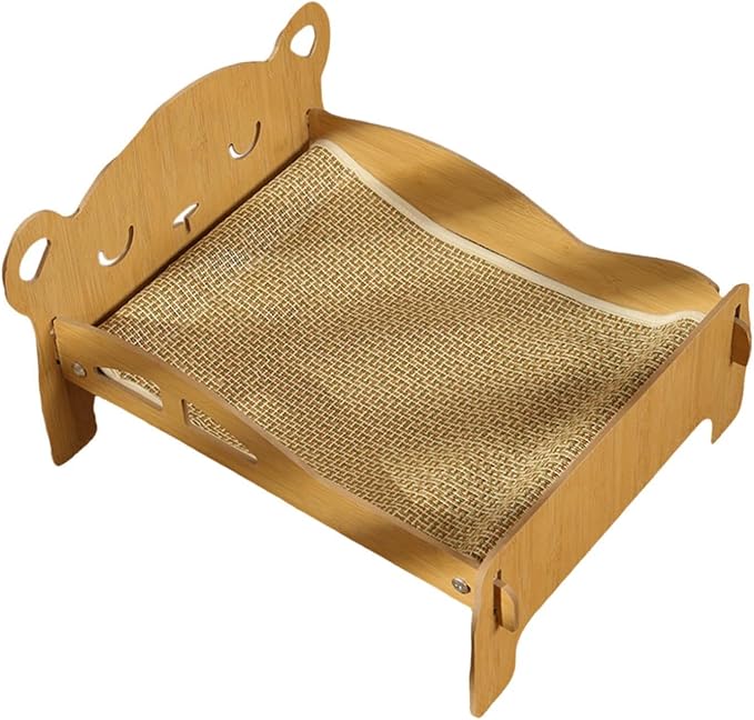 Cat Scratcher Bed Bear Head Design Wood Scratching Board Elevated Hammock Lounge Furniture Protector for Cats Small Dogs
