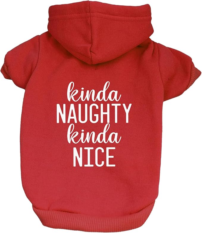 Kinda Naughty Kinda Nice Dog Hoodie | Fleece Lined |Leash Hole| Christmas | Holiday Season | Winter Wonderland | Gift|Red, 5X-Large 88