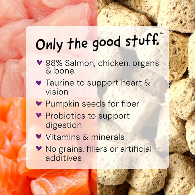 Stella & Chewy's Freeze-Dried Raw Cat Dinner Morsels - Premium Salmon & Chicken Recipe with 98% Wild-Caught & Cage-Free Protein - Natural Grain-Free Cat & Kitten Food - Made in USA - 8 oz