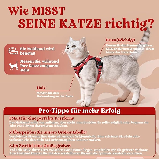 rabbitgoo Cat Harness and Leash for Walking, Escape Proof Soft Adjustable Vest Harnesses for Cats, Easy Control Breathable Reflective Strips Jacket, Red, XXS