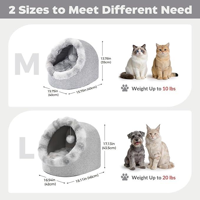 Avont Cat Bed Cave for Indoor Cats, Semi-Enclosed Cat House with Anti-Slip Bottom & Removable Washable Cushion, Warm Plush Cat Tent for Medium Cats & Small Dogs -L