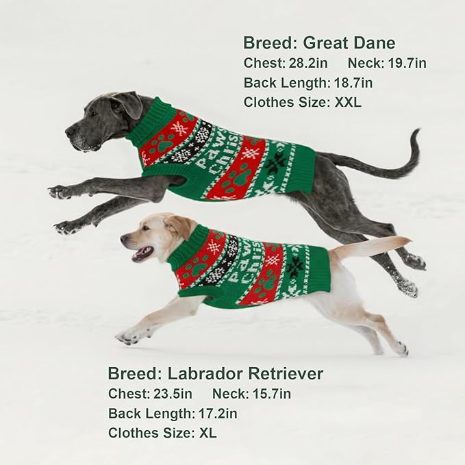 Dog Sweater Knitted for Small to Large Dogs Boy Girl, Classic Turtleneck Dog Christmas Sweaters, Warm & Soft Pet Clothes for Winter (Santa Green, XL)