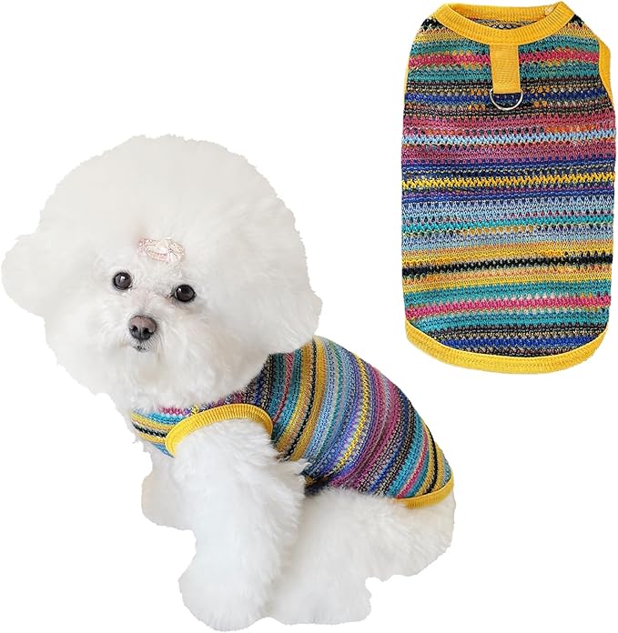 Colorful Openwork Knitted Dog & Cat Clothes - Stylish Pet Tank Top & Skirt for Small Dogs, Cats, Puppies & Kittens, Breathable Comfortable Cozy Pet Clothing