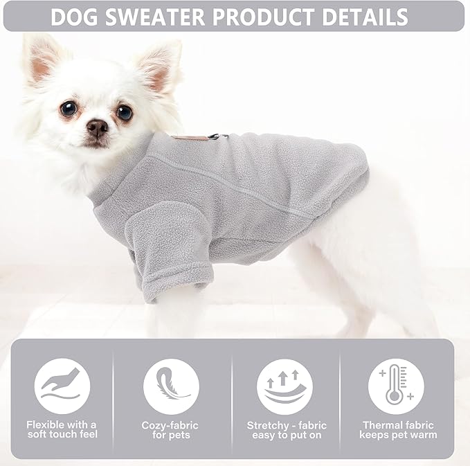 2 Pack Dog Sweaters for Small Dogs Warm Fleece Dog Sweatshirt with Leash Ring Pet Puppy Swearer Coat Apparel Outfit Winter Clothes for Chihuahua, Yorkie, Bulldog, Dachshund Cats XXS, Grey