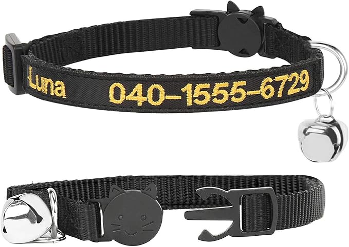 Personalized Cat Collar with Embroidered Name and Phone Number, Breakaway Safety Design