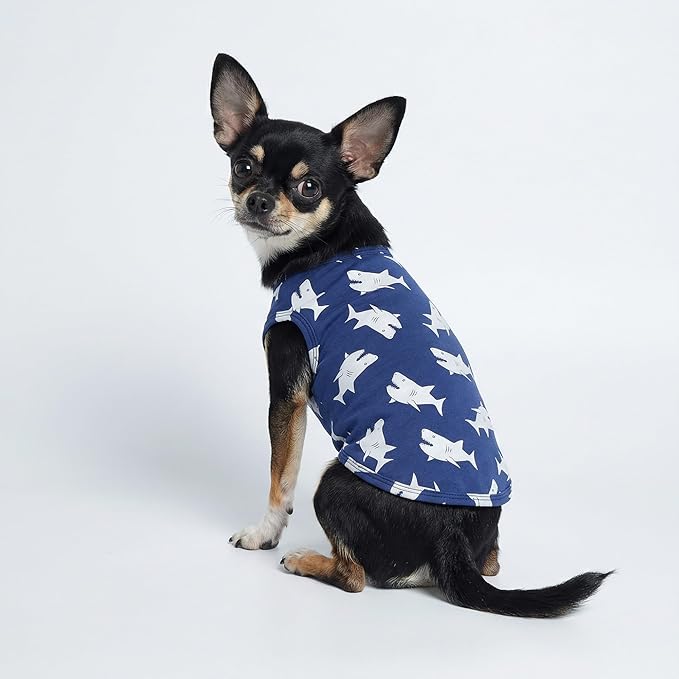 Fitwarm Shark Prints Dog Shirt, Funny Clothes for Small Dogs Boy Girl, Pet Outfit, Blue, White, XXL