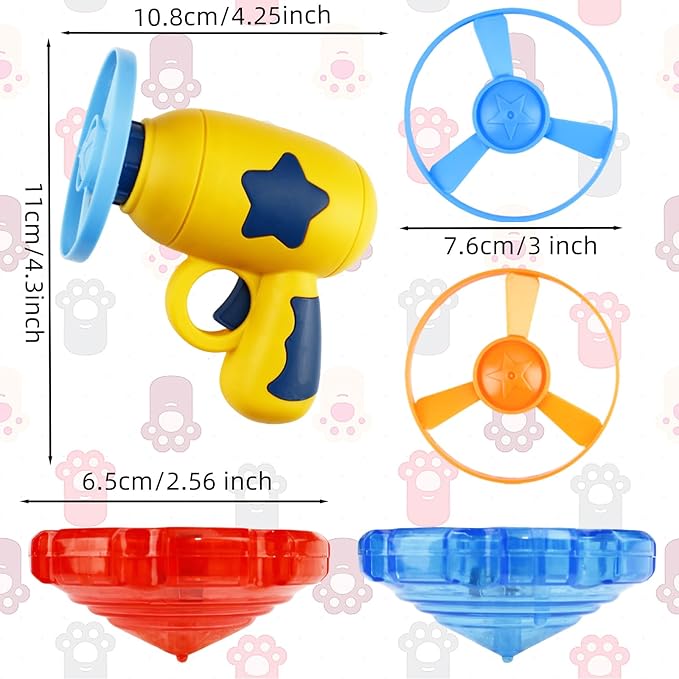 12 Pcs Cat Fetch Toy Set with 3 Blue Spinning Tops 6 Flying Discs Colorful Interactive Toys for Kitten Chasing Tracking Playing Training Hunting
