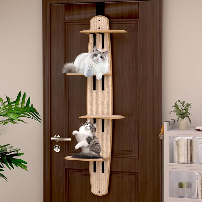 Door Hanging Cat Tree, 4-Tier Door-Above Cat Tree for Indoor Cats, Space-Saving Vertical Cat Furniture, Easy to Install Without Tools - Holds Up to 30 lb