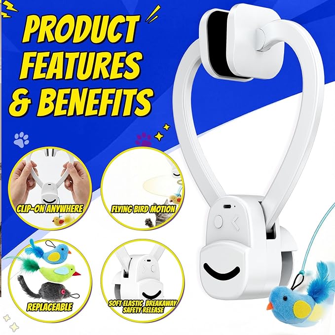 CATPICK Interactive Cat Toys for Indoor Cats - Automatic Flying Bird & Mouse Doorway Hanging Toy, USB Rechargeable Electric Kitten Toy for Hunting Instinct, Enrichment & Exercise, 2 Birds & 1 Mouse