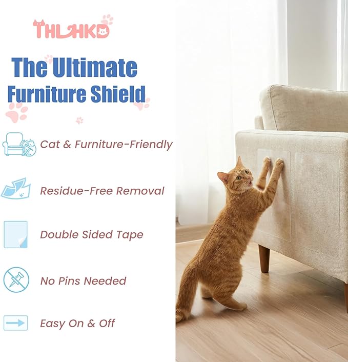 24PCS Cat Scratch Furniture Protector, Double Sided Couch Protectors Tape from Cats Claws Scratching, Clear Sticky Sheets Proof Clawing Sofa Corner Protection Cover Anti Scratch for Furniture