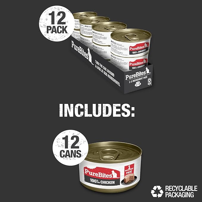 PureBites 100% Pure Chicken Pate Cat Treat | 2.5oz can | only 1 Ingredient | case of 12