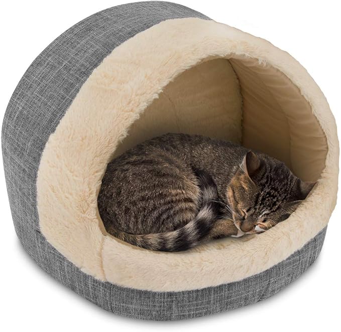Best Pet Supplies Cat Bed for Indoor Cat, Domed Tent House with Removable Pillow, Covered Cat Cave for Small Dog, Puppies and All Breeds of Cats - Gray, 17 x 15 x H:14"