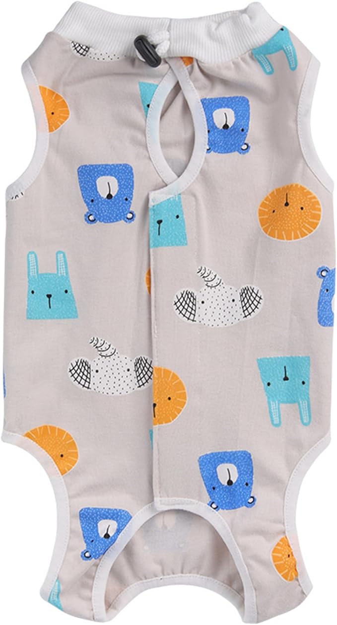 Cat Recovery Suit for Spay & Surgery – Breathable Anti-Lick Cone Alternative Onesie, Adjustable Velcro (Grey, L)